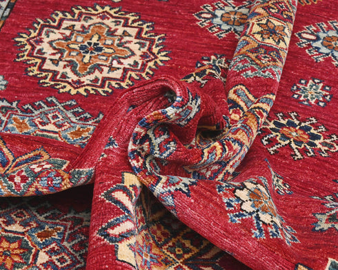 Red 6x9 Kazak Afghan Hand Knotted Geometric Wool Area Rug