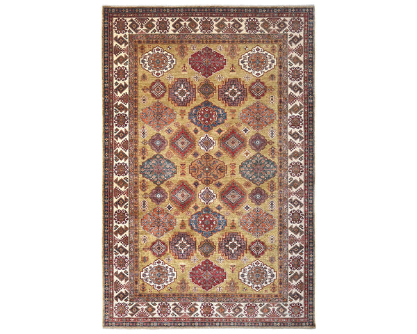 9x12 Golden Brown Kazak Afghan Hand Knotted Traditional Wool Area Rug