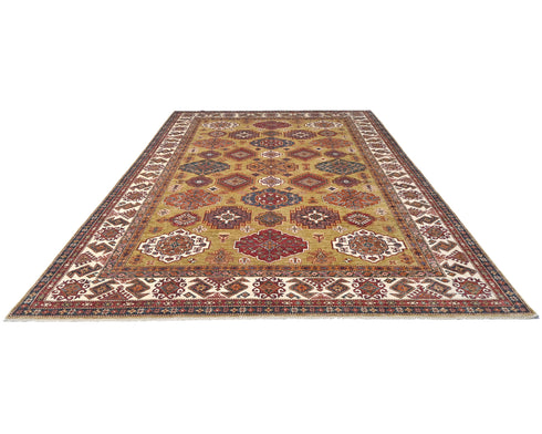 9x12 Golden Brown Kazak Afghan Hand Knotted Traditional Wool Area Rug