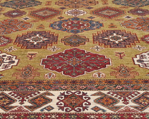 9x12 Golden Brown Kazak Afghan Hand Knotted Traditional Wool Area Rug