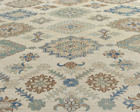 Beige 9x12 Ft Kazak Afghan Hand Knotted Geometric Wool Area Rug