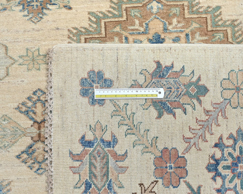 Beige 9x12 Ft Kazak Afghan Hand Knotted Geometric Wool Area Rug