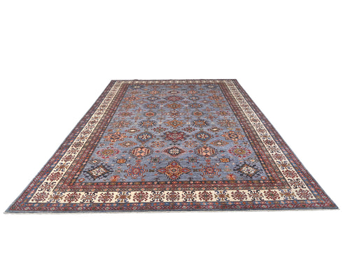 Gray 9x12 Kazak Afghan Hand Knotted Geometric Wool Area Rug