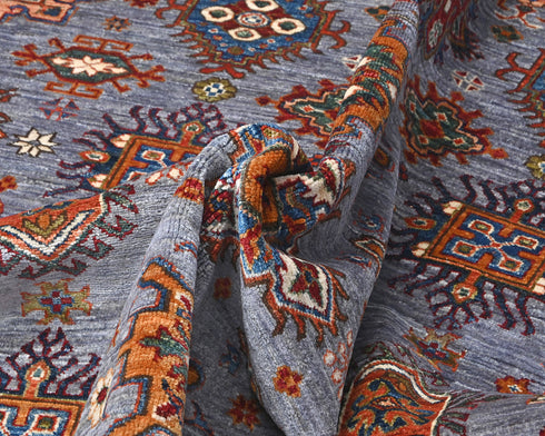 Gray 9x12 Kazak Afghan Hand Knotted Geometric Wool Area Rug