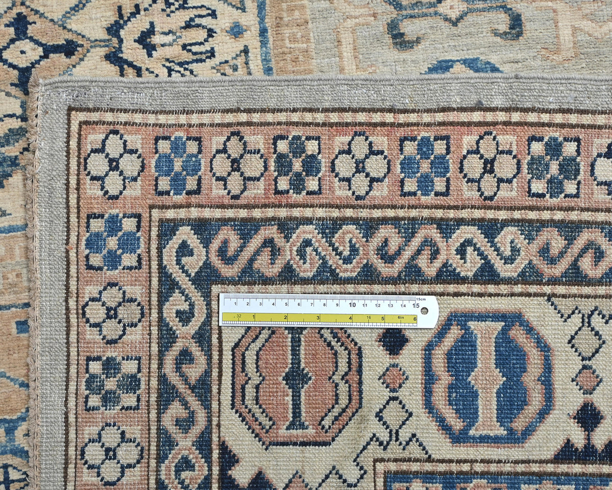 6x9 Kazak Gray Afghan Hand Knotted Geometric Wool Area Rug