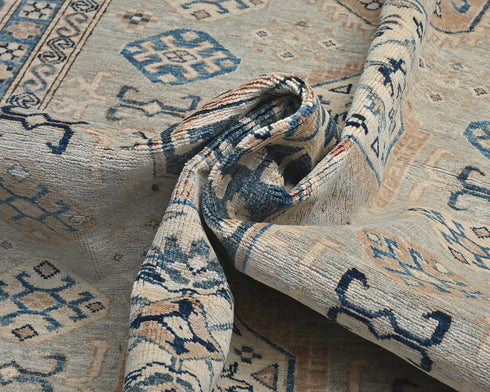 6x9 Kazak Gray Afghan Hand Knotted Geometric Wool Area Rug