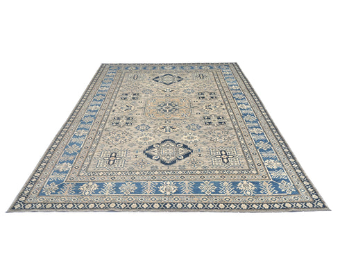 8x10 Gray Kazak Afghan Hand Knotted Geometric Wool Area Rug