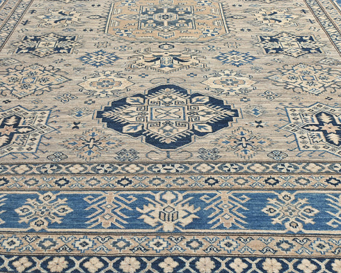 8x10 Gray Kazak Afghan Hand Knotted Geometric Wool Area Rug