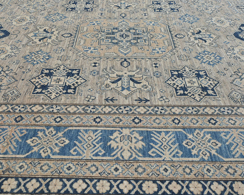 8x10 Gray Kazak Afghan Hand Knotted Geometric Wool Area Rug
