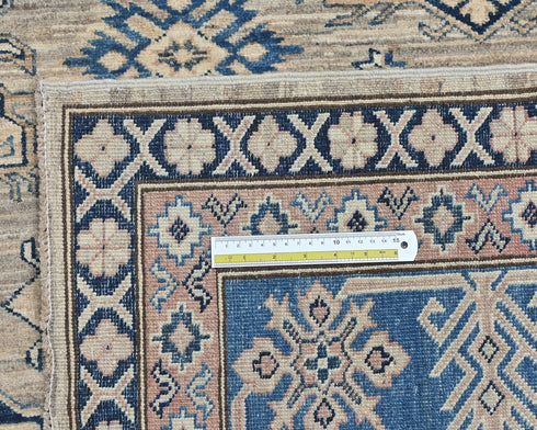 8x10 Gray Kazak Afghan Hand Knotted Geometric Wool Area Rug