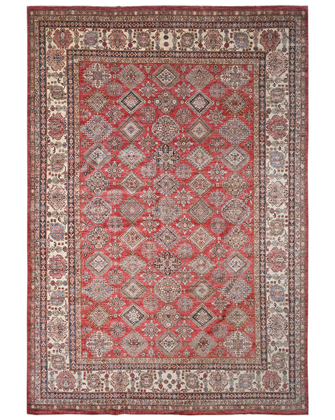12x15 Red Kazak Afghan Hand Knotted Wool Area Rug