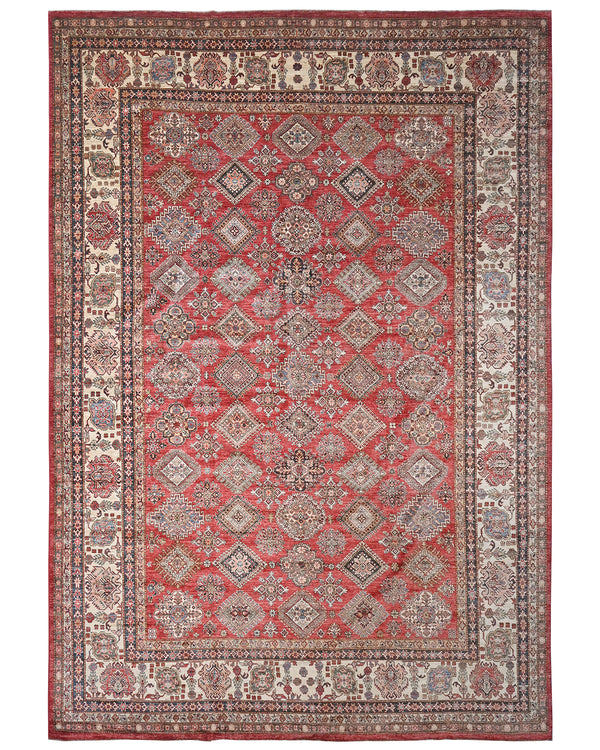 12x15 Red Kazak Afghan Hand Knotted Wool Area Rug