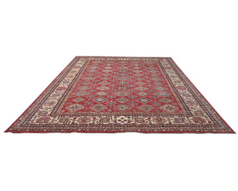 12x15 Red Kazak Afghan Hand Knotted Wool Area Rug