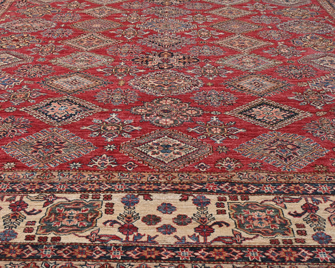 12x15 Red Kazak Afghan Hand Knotted Wool Area Rug