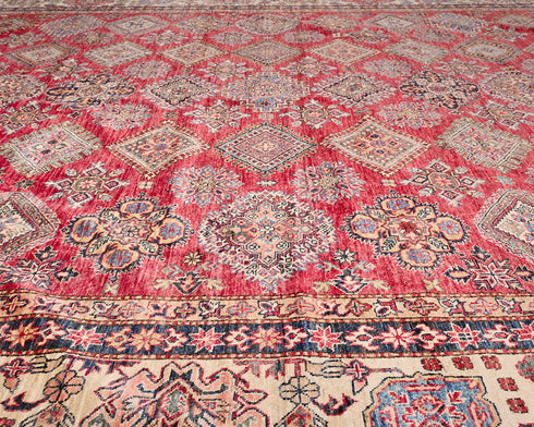 12x15 Red Kazak Afghan Hand Knotted Wool Area Rug