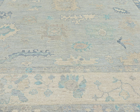9x12 Soft Gray Turkish Oushak Hand Knotted Traditional Soft Wool Area Rug