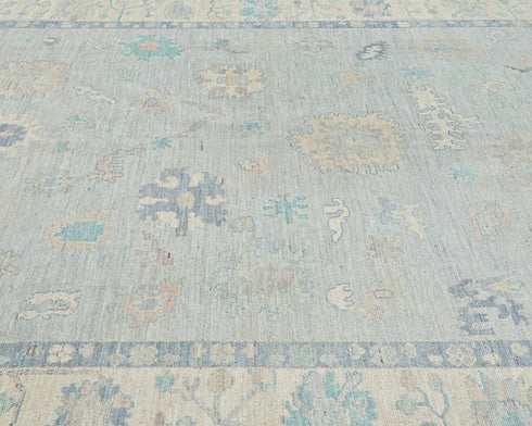 9x12 Soft Gray Turkish Oushak Hand Knotted Traditional Soft Wool Area Rug