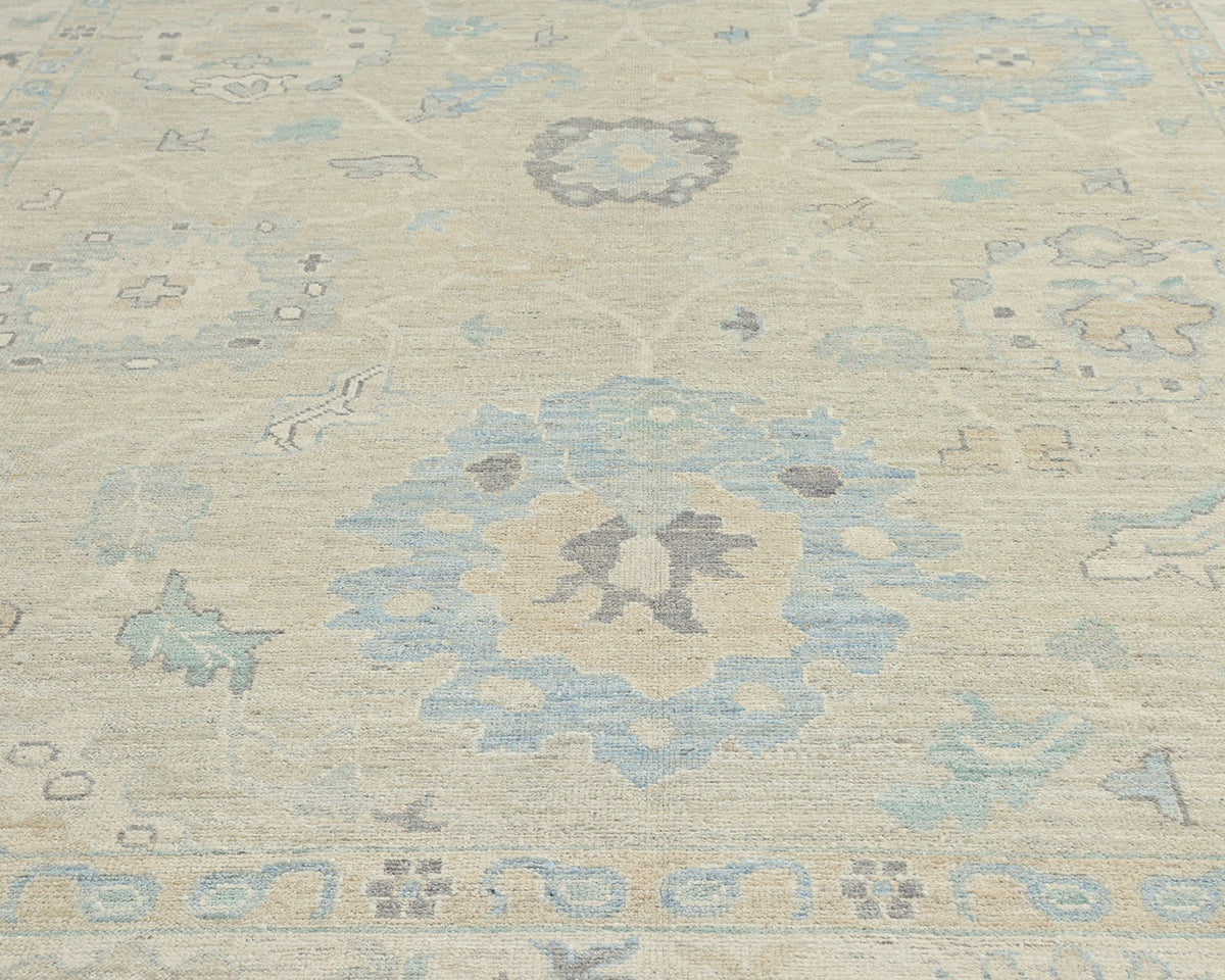 Beige Oushak Turkish Hand Knotted Muted Oriental 9x12 Ft Wool Area Rug