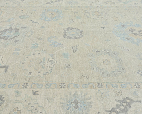 Alfombra Oushak de lana turca anudada a mano en tonos beige, estilo oriental, de 2,7 x 3,6 m