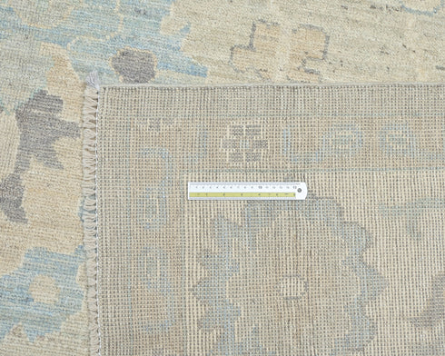 Alfombra Oushak de lana turca anudada a mano en tonos beige, estilo oriental, de 2,7 x 3,6 m