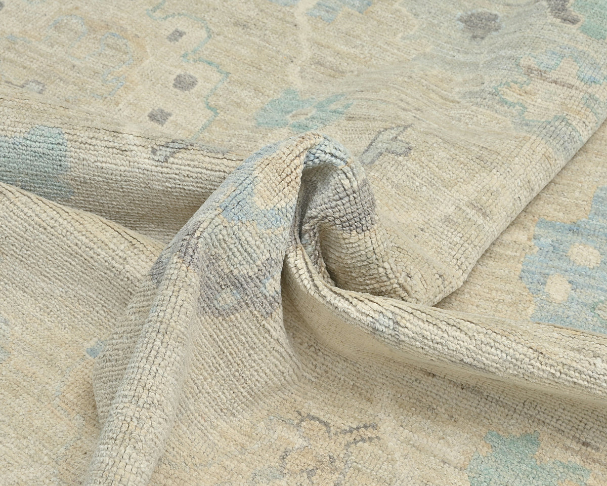 Beige Oushak Turkish Hand Knotted Muted Oriental 9x12 Ft Wool Area Rug