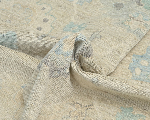 Alfombra Oushak de lana turca anudada a mano en tonos beige, estilo oriental, de 2,7 x 3,6 m