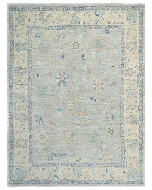 9x12 Gray Turkish Ouhsak Hand Knotted Traditional Soft Wool Area Rug