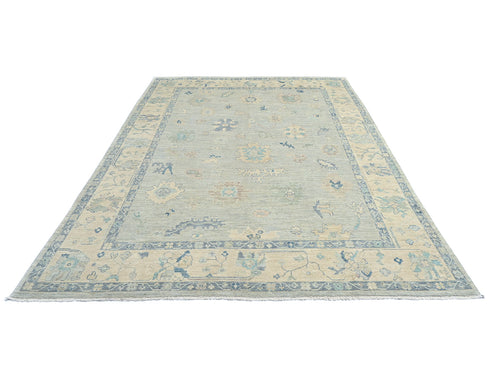 9x12 Gray Turkish Ouhsak Hand Knotted Traditional Soft Wool Area Rug