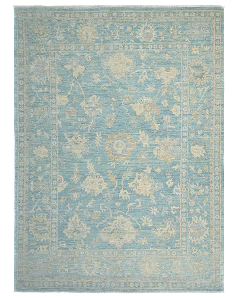 9x12 Aqua Blue Oushak Turkish Handmade Traditional Soft Wool Area Rug