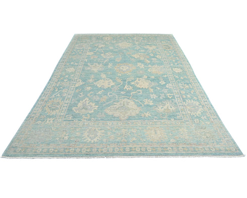 9x12 Aqua Blue Oushak Turkish Handmade Traditional Soft Wool Area Rug