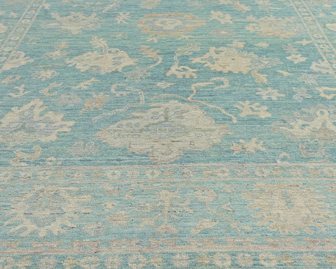 9x12 Aqua Blue Oushak Turkish Handmade Traditional Soft Wool Area Rug