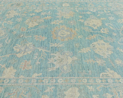 9x12 Aqua Blue Oushak Turkish Handmade Traditional Soft Wool Area Rug