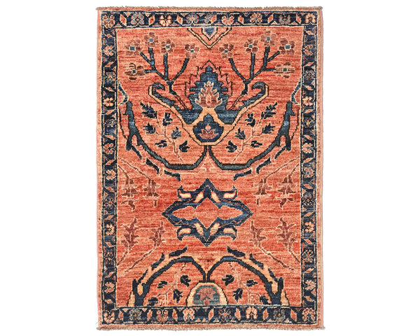 2x3 Rust Aryana Afghan Hand Knotted Veg Dye Wool Area Rug