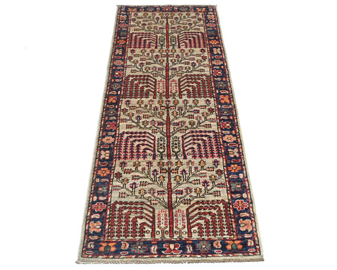 6 Ft Gray Aryana Afghan Hand Knotted Veg Dye Wool Runner Rug