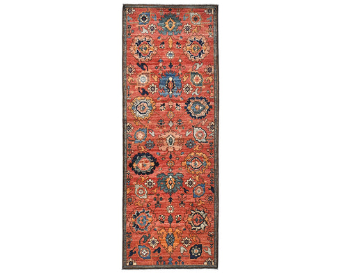 8 Ft Rust Aryana Afghan Hand Knotted Veg Dye Wool Runner Rug