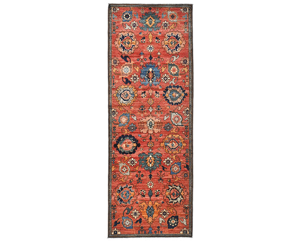 8 Ft Rust Aryana Afghan Hand Knotted Veg Dye Wool Runner Rug