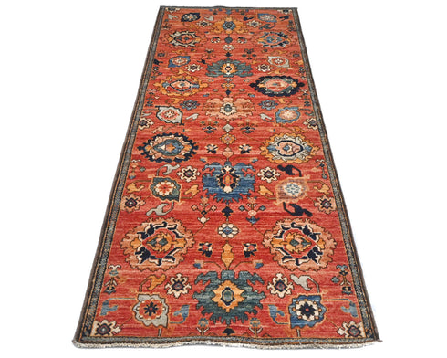 8 Ft Rust Aryana Afghan Hand Knotted Veg Dye Wool Runner Rug