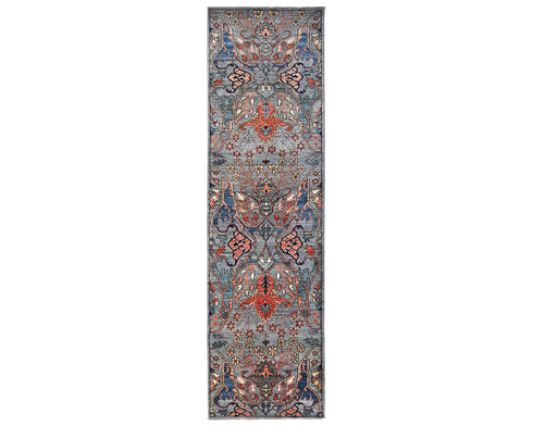 10 Ft Gray Aryana Afghan Hand Knotted Veg Dye Wool Runner Rug