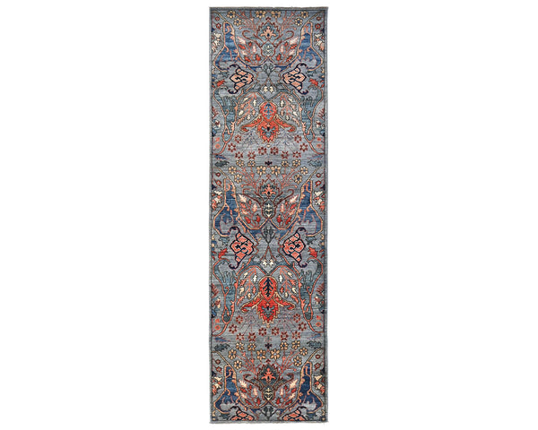 10 Ft Gray Aryana Afghan Hand Knotted Veg Dye Wool Runner Rug