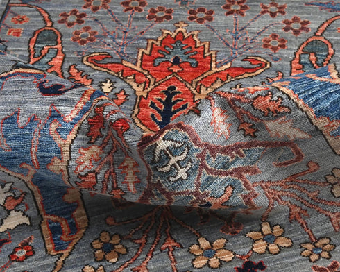 10 Ft Gray Aryana Afghan Hand Knotted Veg Dye Wool Runner Rug