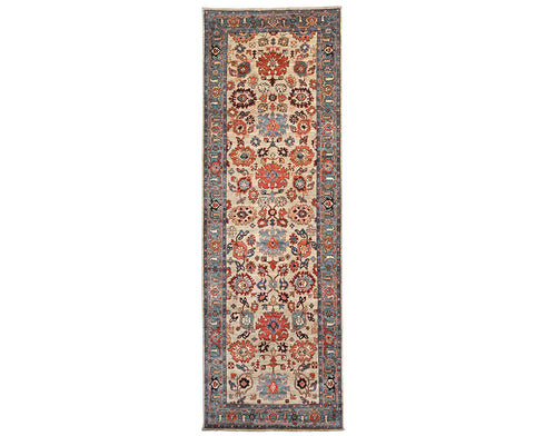 4x12 Ft Gray Blue Aryana Afghan Hand Knotted Veg Dye Wool Runner Rug