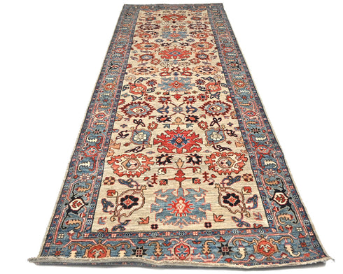 4x12 Ft Gray Blue Aryana Afghan Hand Knotted Veg Dye Wool Runner Rug