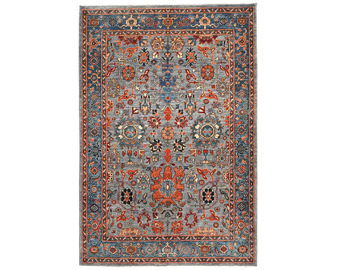 5x7 Gray Blue Aryana Afghan Hand Knotted Veg Dye Wool Area Rug