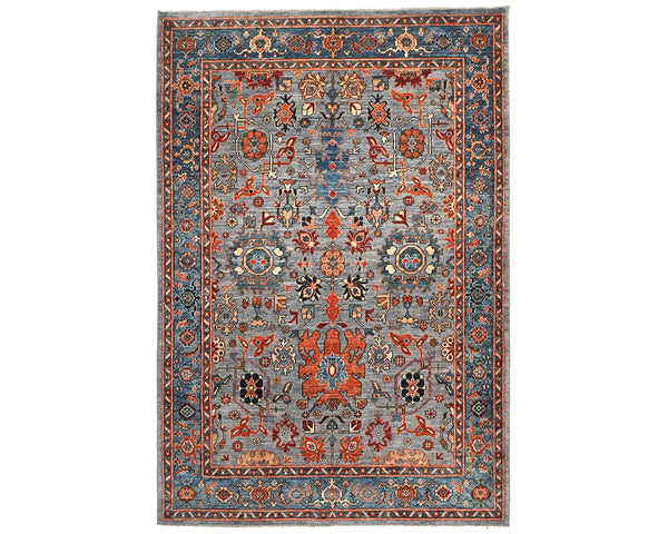 5x7 Gray Blue Aryana Afghan Hand Knotted Veg Dye Wool Area Rug