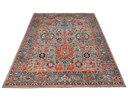 5x7 Gray Blue Aryana Afghan Hand Knotted Veg Dye Wool Area Rug