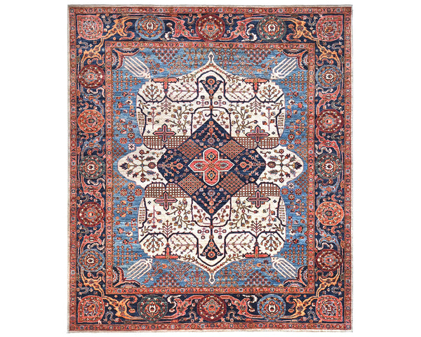 8x10 Brown Blue Aryana Afghan Hand Knotted Veg Dye Wool Area Rug