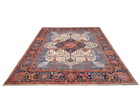 8x10 Brown Blue Aryana Afghan Hand Knotted Veg Dye Wool Area Rug