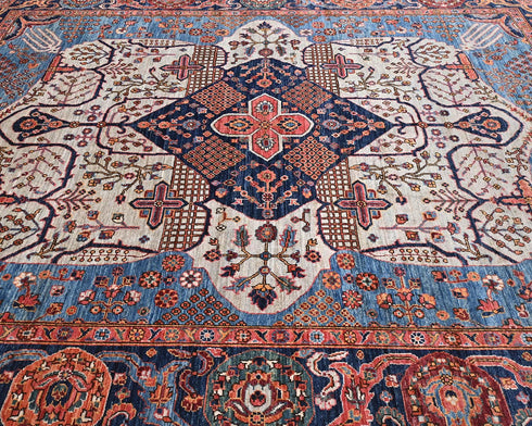 8x10 Brown Blue Aryana Afghan Hand Knotted Veg Dye Wool Area Rug