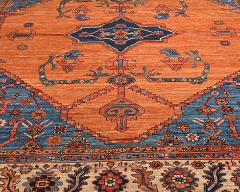8x10 Orange Blue Aryana Afghan Hand Knotted Veg Dye Wool Area Rug