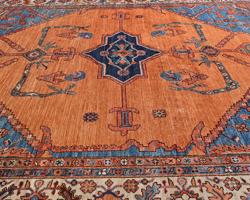 8x10 Orange Blue Aryana Afghan Hand Knotted Veg Dye Wool Area Rug